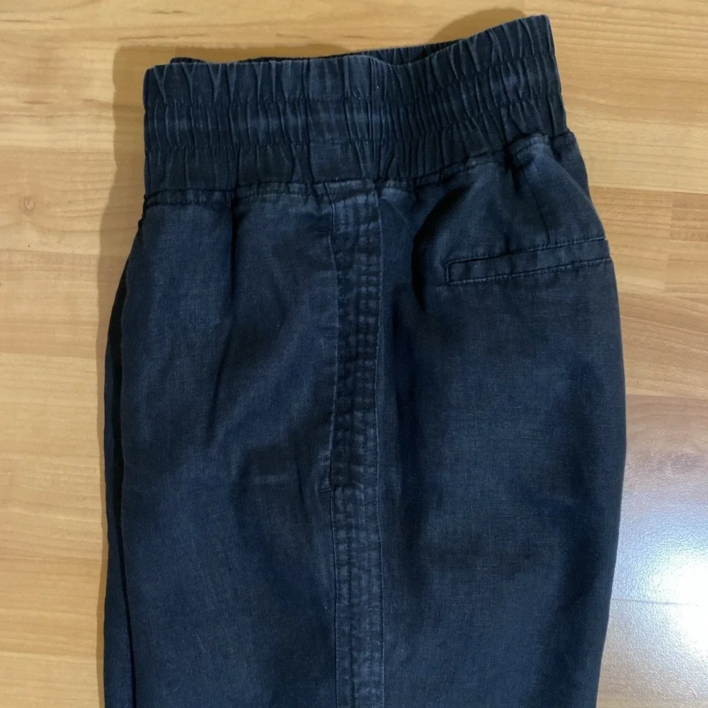 Quince Womens Black Linen Pull On Wide‎ Leg Crop Pant Travel Minimalist- Size S